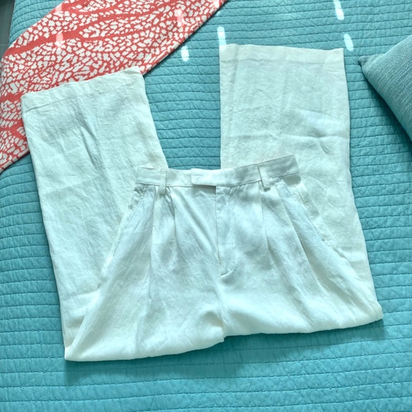 Zara Cream Linen Blend High Rise Pants Sz M - Picture 2 of 14